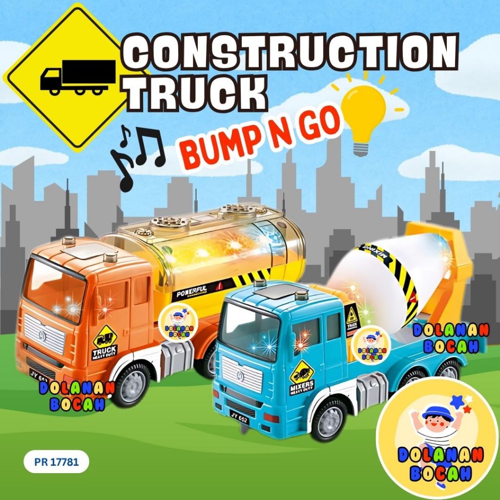 Truk Tangki Lampu Mainan Bump and Go Mobil Truck Molen Construction Builder PR 17781