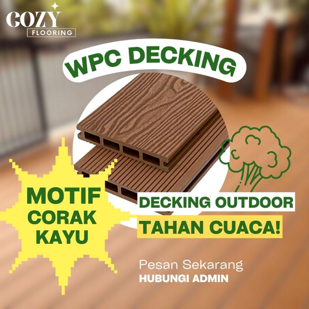 Lantai WPC Decking motif serat kayu panjang 2,9m | Decking plank kokoh