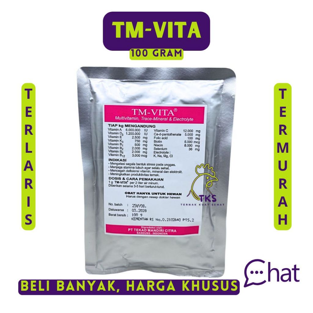 TM-VITA 100 GRAM - TMC - MULTIVITAMIN, TRACE MINERAL DAN ELECTROLYTE UNTUK TERNAK
