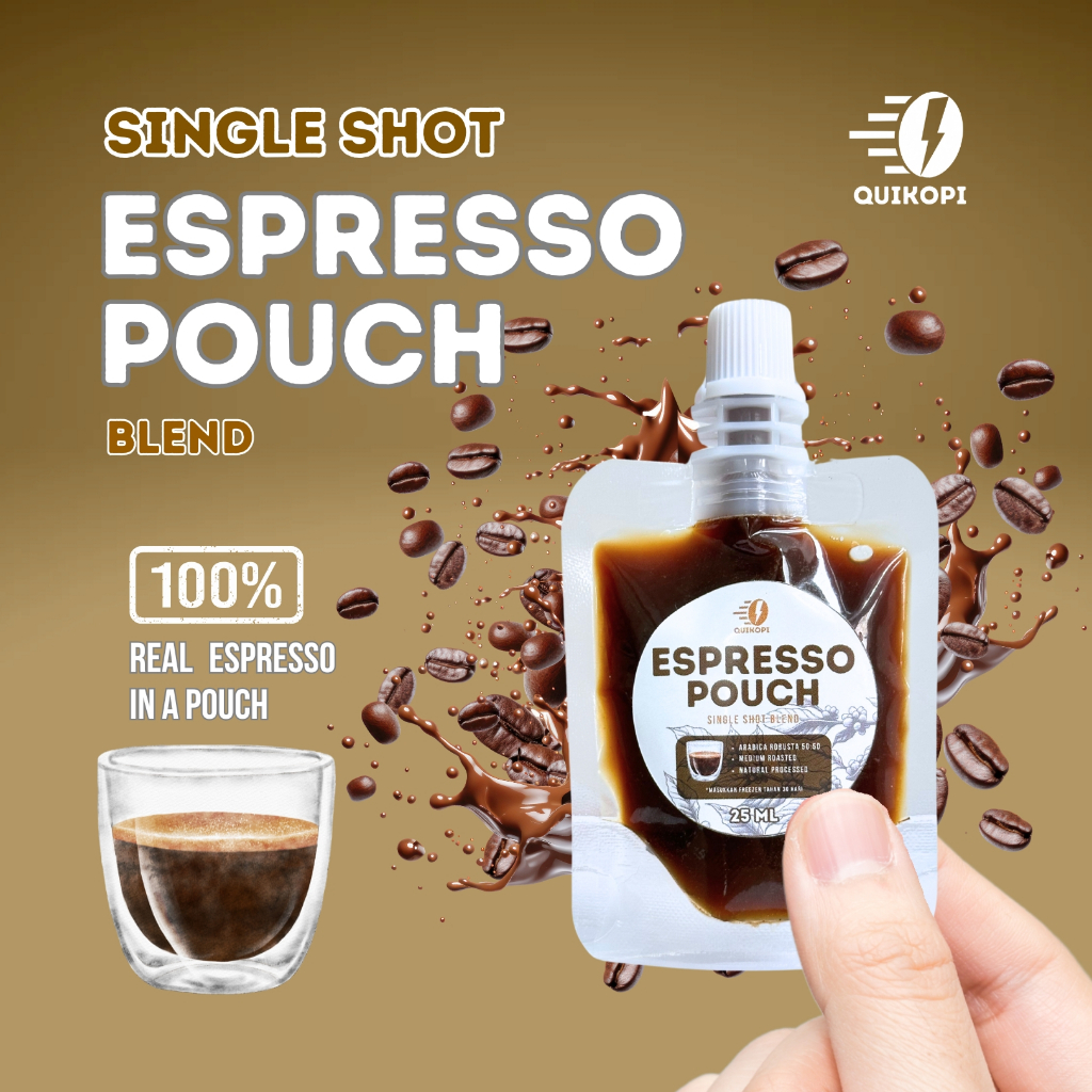 

QUIKOPI Espresso Pouch SIngle Shot Blend Concentrated 100% konsentrasi Murni Ukuran 25 ML