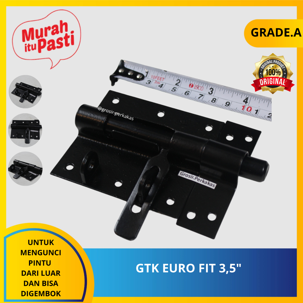 GTK EURO FIT 3,5" hitam - grendel gudang, overpall, gembok sangat tebal. [A][#GTK]
