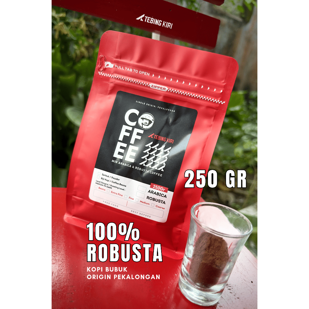 

TEBING KIRI 250 gr KOPI BUBUK ROBUSTA 100% PREMIUM ASLI PEKALONGAN MEDIUM ROAST House Blend Espresso