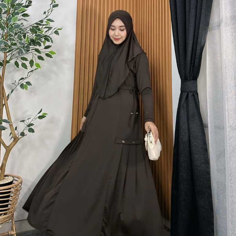 Shafara Set Hijab Gamis Terbaru Jumbo Bahan Jersey Premium ( Dress + Hijab Instan )