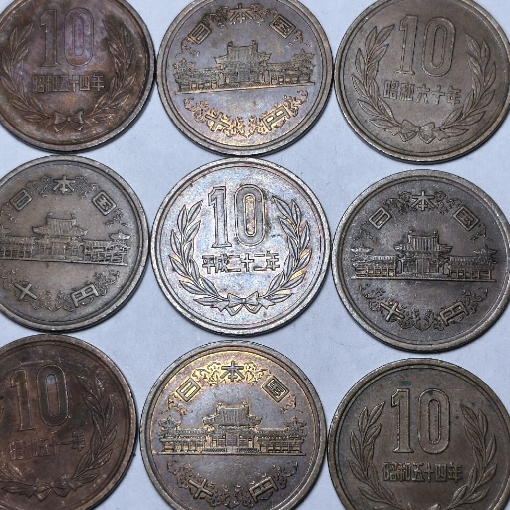 Jelek Koin Asing 10 Yen Jepang Area Showa tahun cetak random uang kuno logam luar Negeri asli
