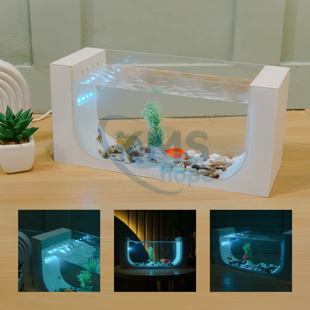 Aquarium Mini Kotak Fullset Minimalis / Hiasan Meja Kantor Kamar Aesthetic / Akuarium Kotak / KMShop