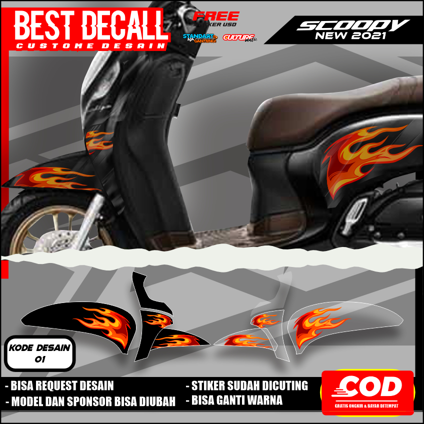 SSTIKER STRIPING TRANSPARAN HONDA SCOOPY NEW 2021 FACELIFT LIS STICKER UV SEMI FULL VARIASI DESAIN R