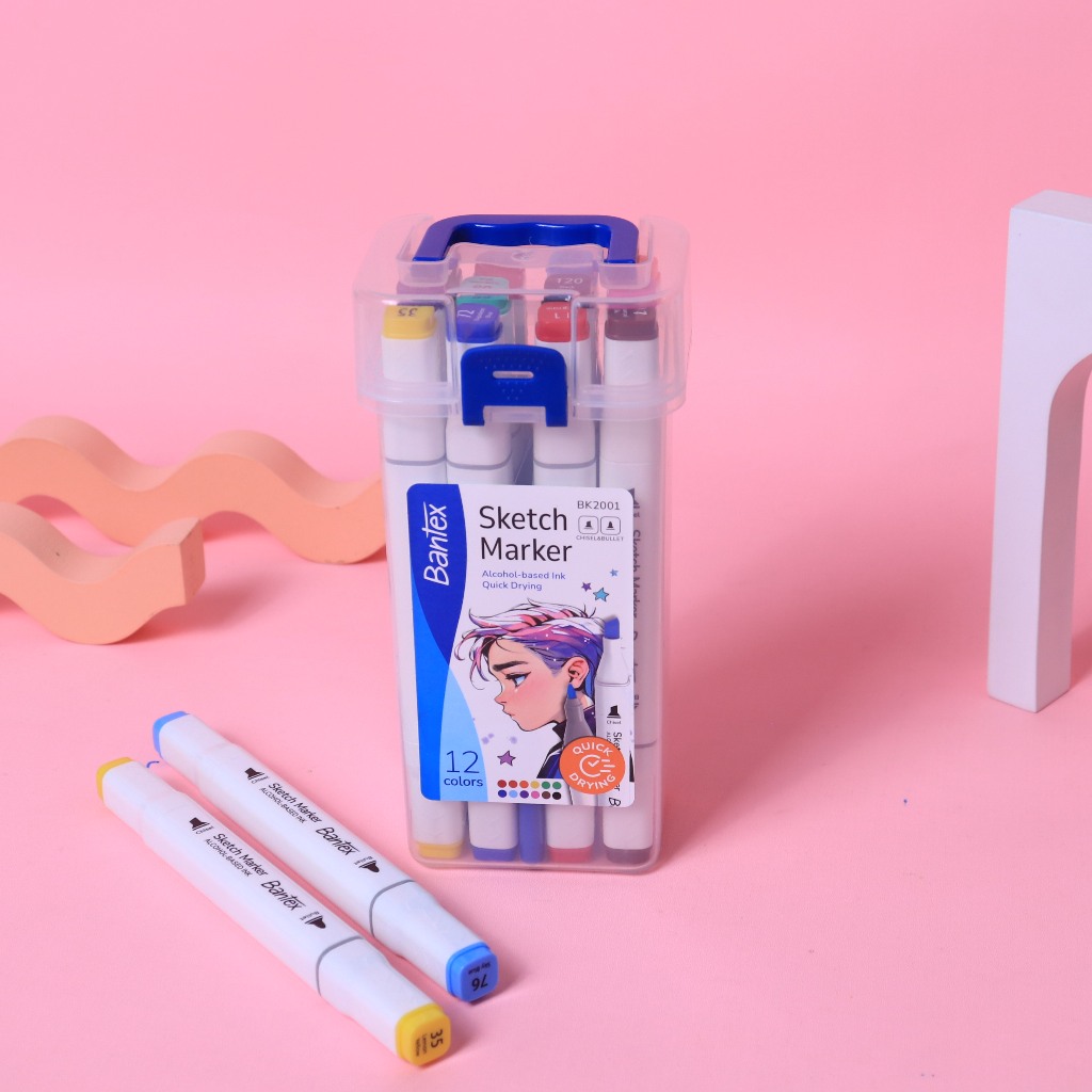 

[Stationery Spectrum] Bantex Marker Dual Tip 12 Warna Cepat Kering Spidol Tinta Alkohol Sketsa & Desain BK2001