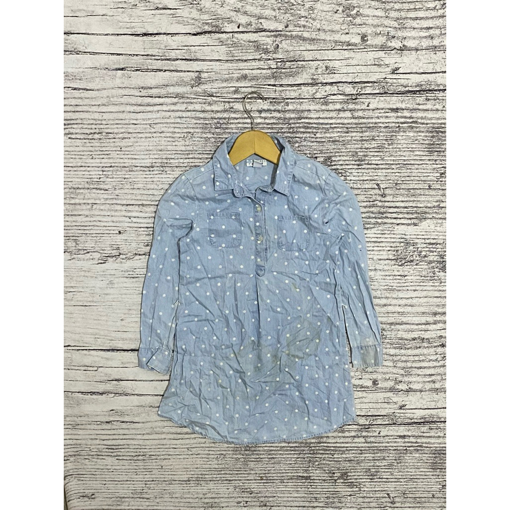 Kemeja blouse blus tunik atasan anak kids cewek wanita perempuan Old Navy sky blue polkadot second