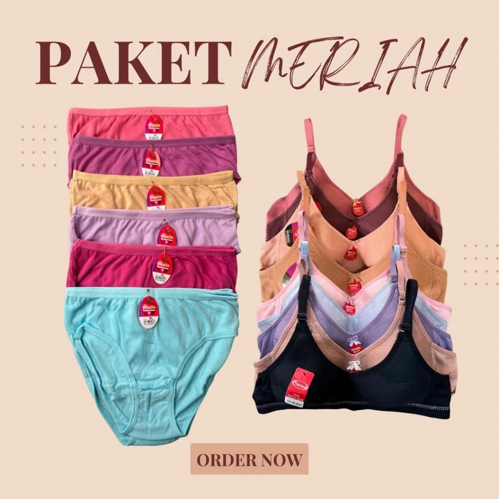 WINALIN PAKET MURAH 1 Lusin Celana Dalam 1 Lusin Bra Wanita Remaja-Dewasa CD Katun BH Sport Busa Tip