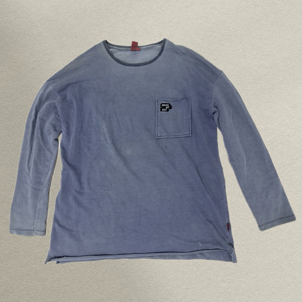 Elips Oversize Shirt Kaos Lengan Panjang - Washed Denim Blue