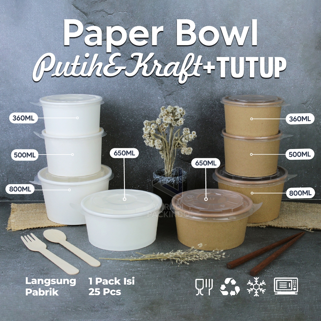 PAPER BOWL - MANGKOK KERTAS SEMUA UKURAN DENGAN TUTUP - PAPER RICE BOWL