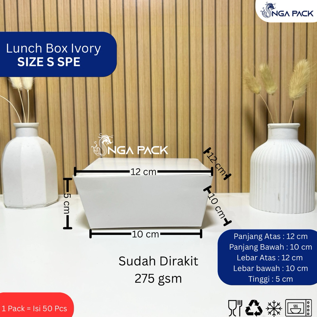 Paper Lunch box Ivory / Paper box Putih Small Per satuan Sudah dirakit