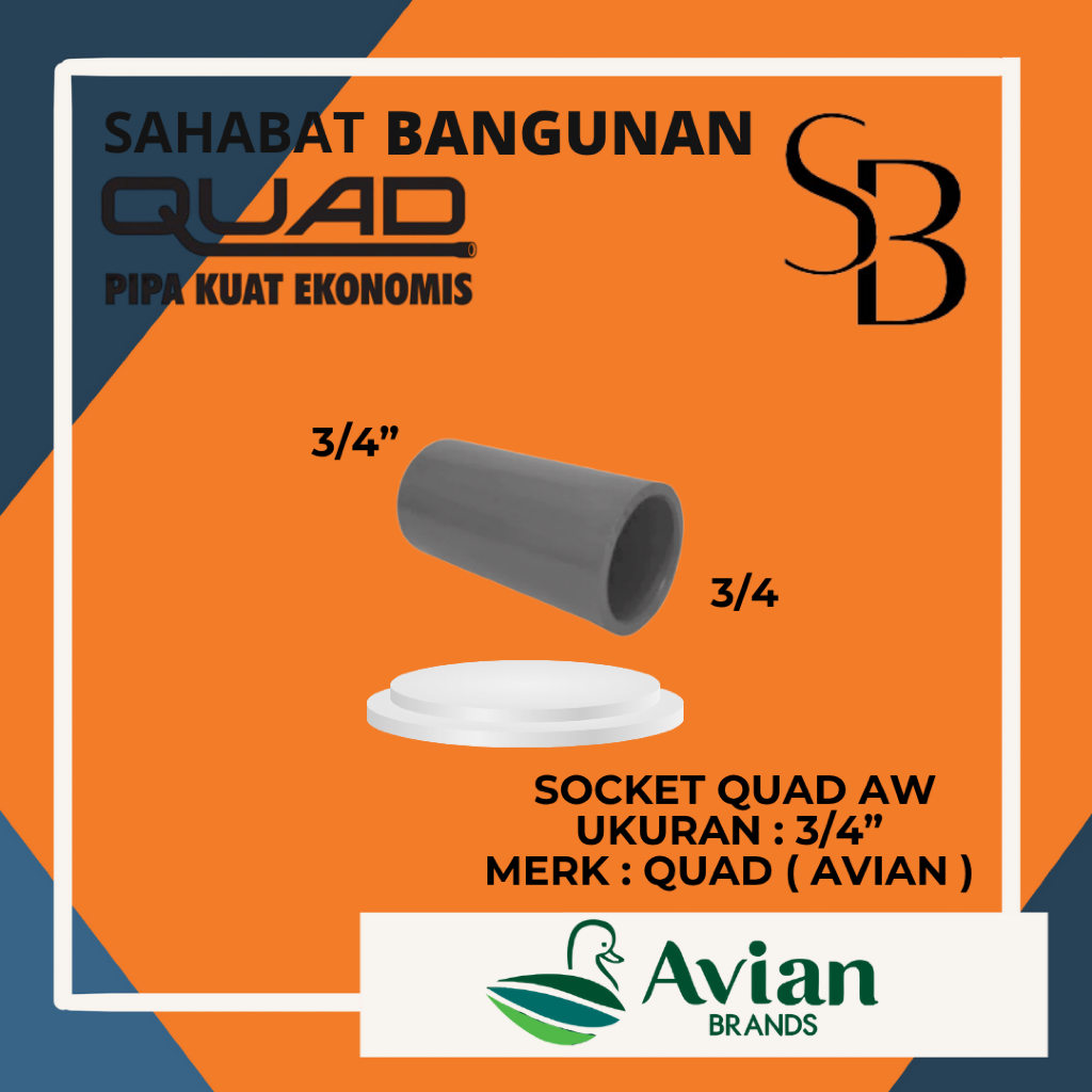 QUAD sock 3/4 AW inch QUAD socket 3/4 inch AW sambungan lurus soket pipa 3/4"QUAD
