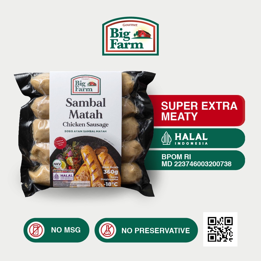 

Big Farm Sambal Matah Sausage 360gr (5 pcs) - Sosis Sambal Matah