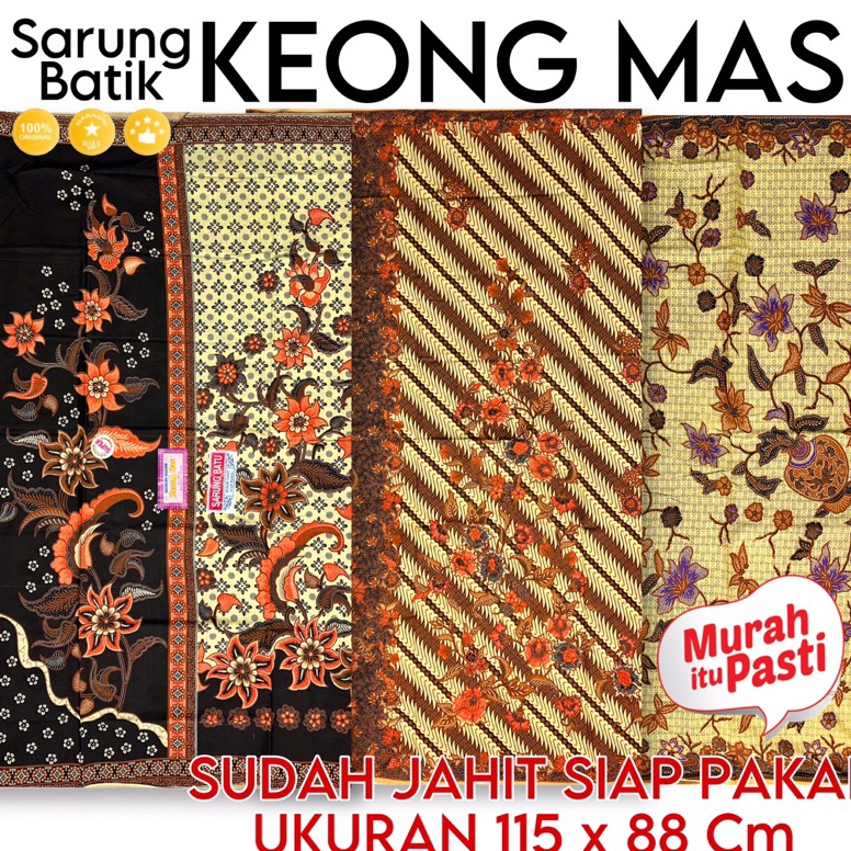KODE V88Q Sarung Batik Keong Mas Sudah Jahit Kain Jarik Panjang Lebar Halus Besar Motif Kembang Besa