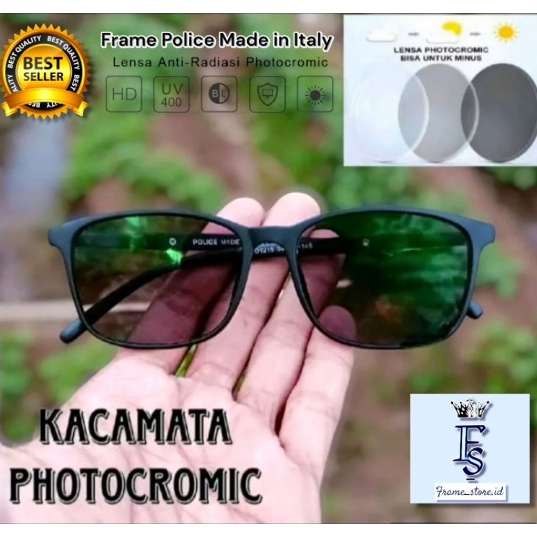 KODE V9P Kacamata Photocromic Lensa Anti Radiasi Frame Police Made in Italy Unisex  Kaca Mata elasti