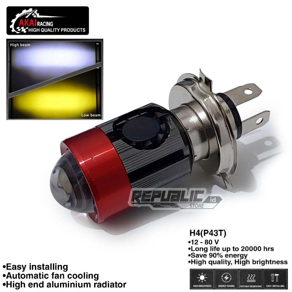 MV LAMPU UTAMA MOTOR LED H4 LASER AC DC 30WATT/LAMPU DEPAN MOTOR H4 3 KAKI LASER LED SUPER TERANG/LA