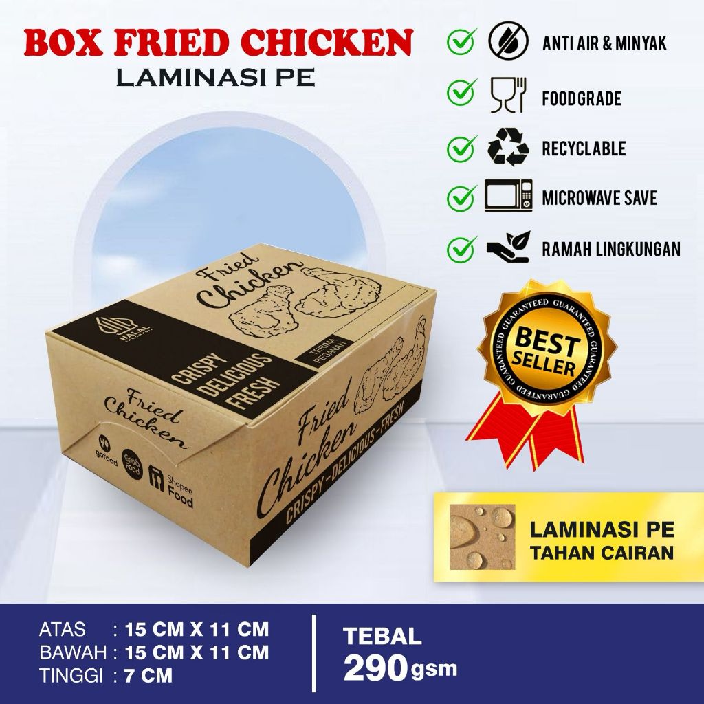 50 Pcs Box Fried Chicken Dan Nasi,Kotak Makanan Fried Chicken,Wadah Makanan