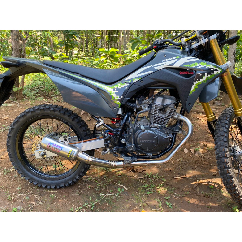 kenalpot barra gp1 emblem blue titanium full set tinggal pasang untuk motor crf leher kolong bawah