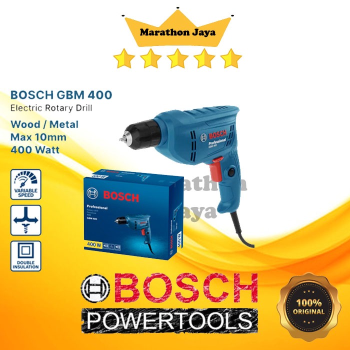 Mesin Bor listrik Bosch GBM 400 bolak balik 10 mm chuck keyless power