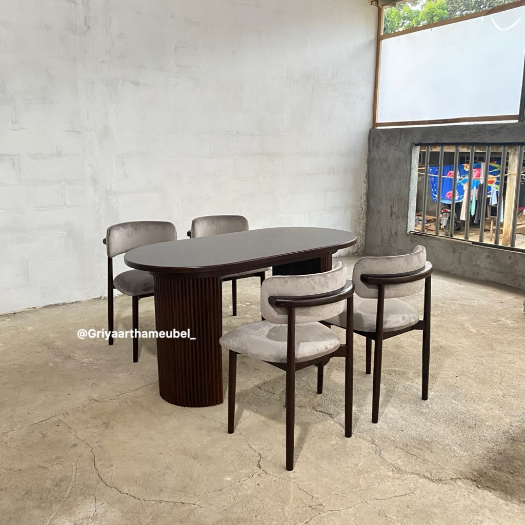 meja makan oval kaki salur set kursi 4 minimalis terbaru