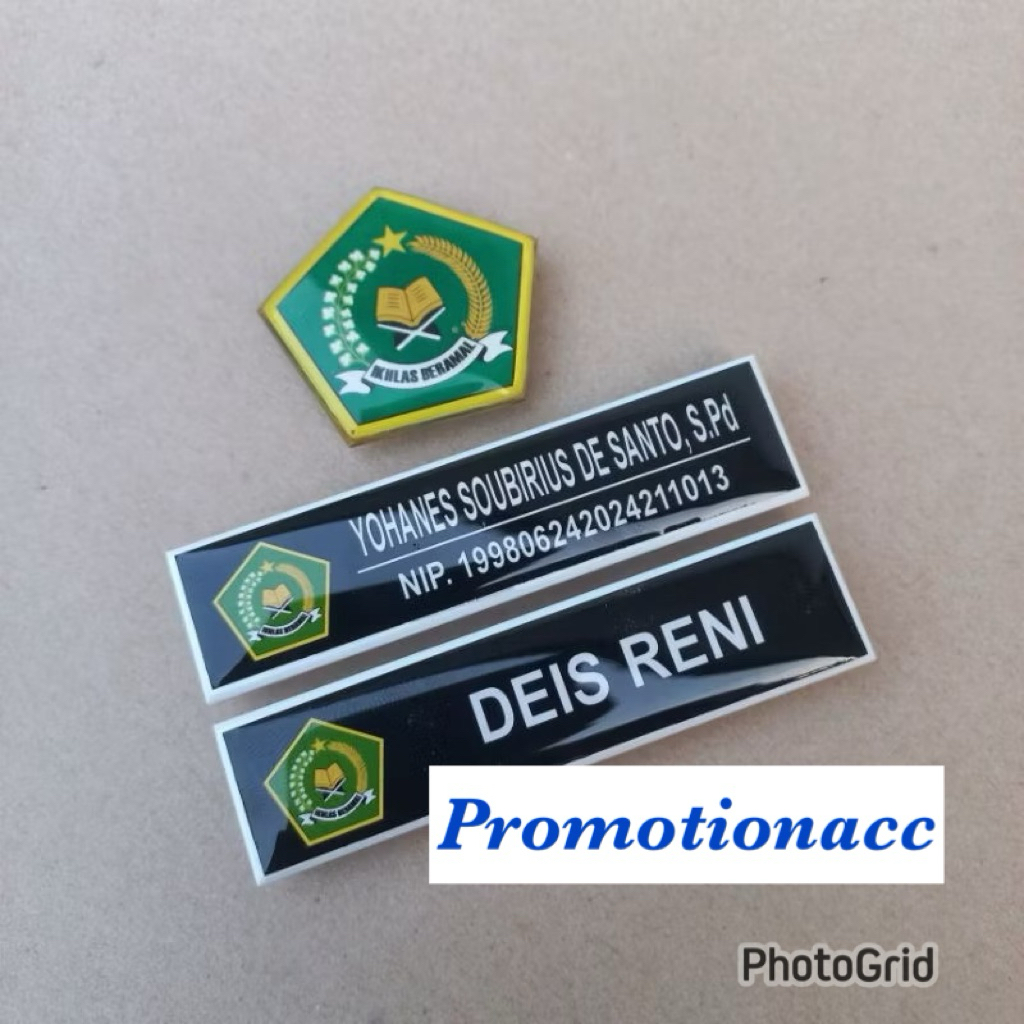

Paket Name Tag / Nama Dada Akrilik Logo Kemenag Kementerian Agama Plus Pin Kemenag