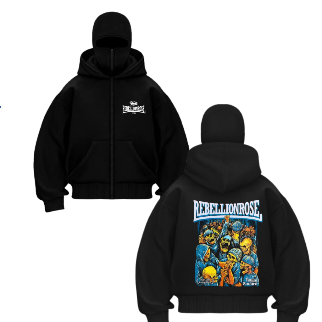 Sweater Hoodie Zipper Ninja Balaclava REBELLION ROSE Full face Pria Wanita