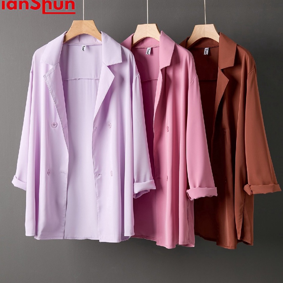 TianShun ungu coklat merah muda Putih Hijau Hitam Biru Korea Blazer Wanita Lengan Panjang Setelan Ja