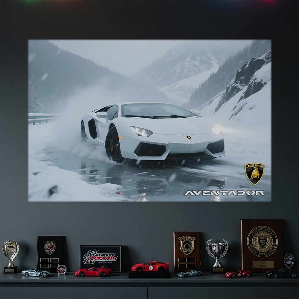 Poster Lamborghini Aventador Mobil Sport Hiasan Dinding Kamar Cowok Keren