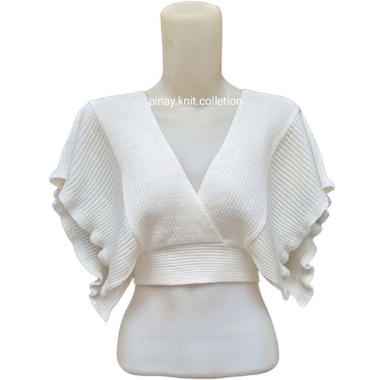 Atasan crop outer rompi rajut wanitavest knit ruffle pinay