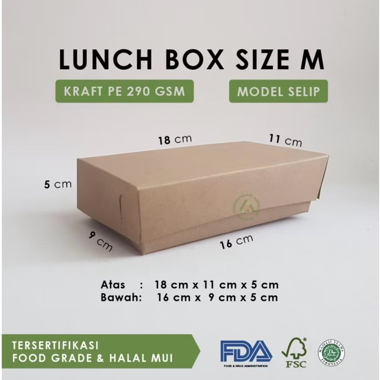 

50 pcs lunch box uk M,kotak makanan serbaguna,laminasi dalam,craft 290 gsm,tebal,kuat,tidak mudah rusak,praktik,higienis,ekonomis