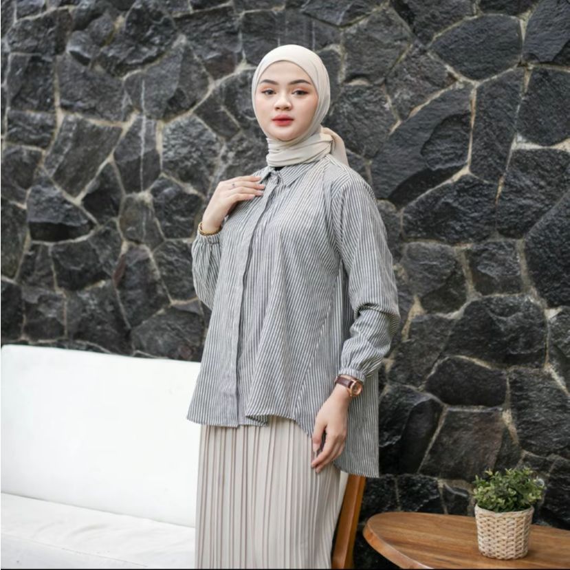Alena kemeja salur wanita kemeja salur wanita lengan panjang