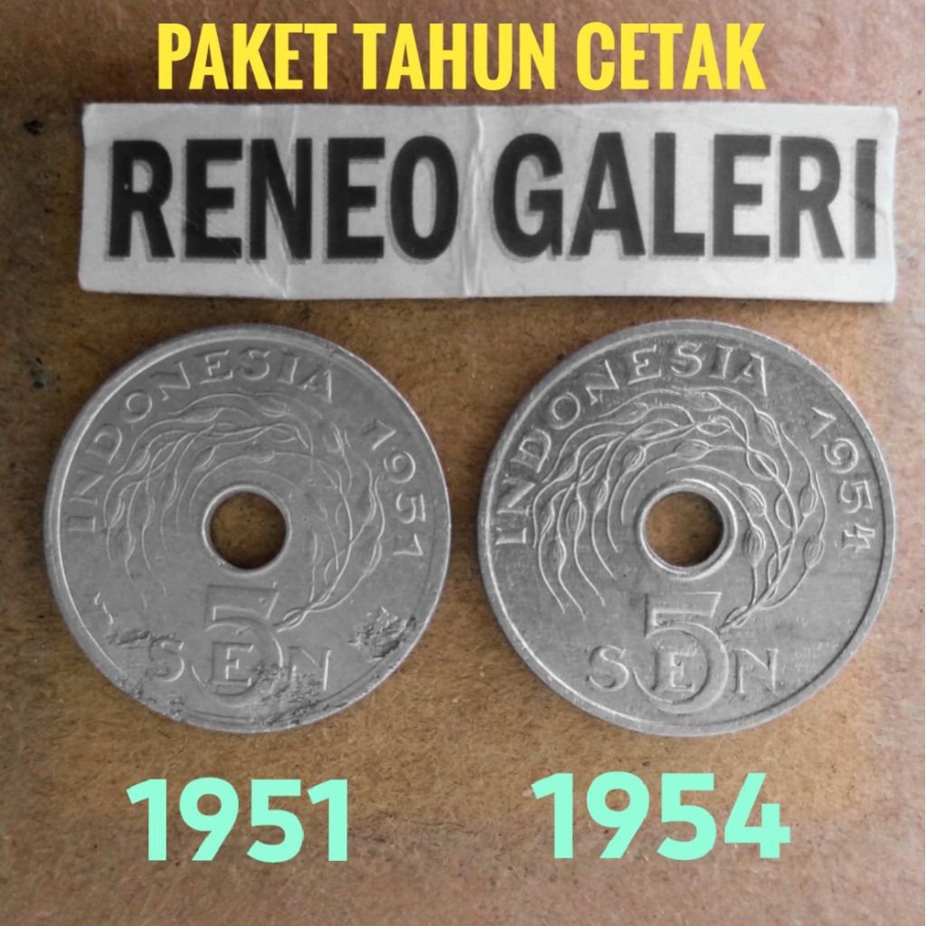VF cuci Paket tahun lengkap 5 Sen Bolong Indonesia set 1951 1954 Uang koin Kuno logam asli original