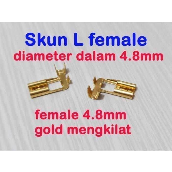 skun L 4.8mm gepeng female - skun kabel bengkok gold (isi 100pcs)