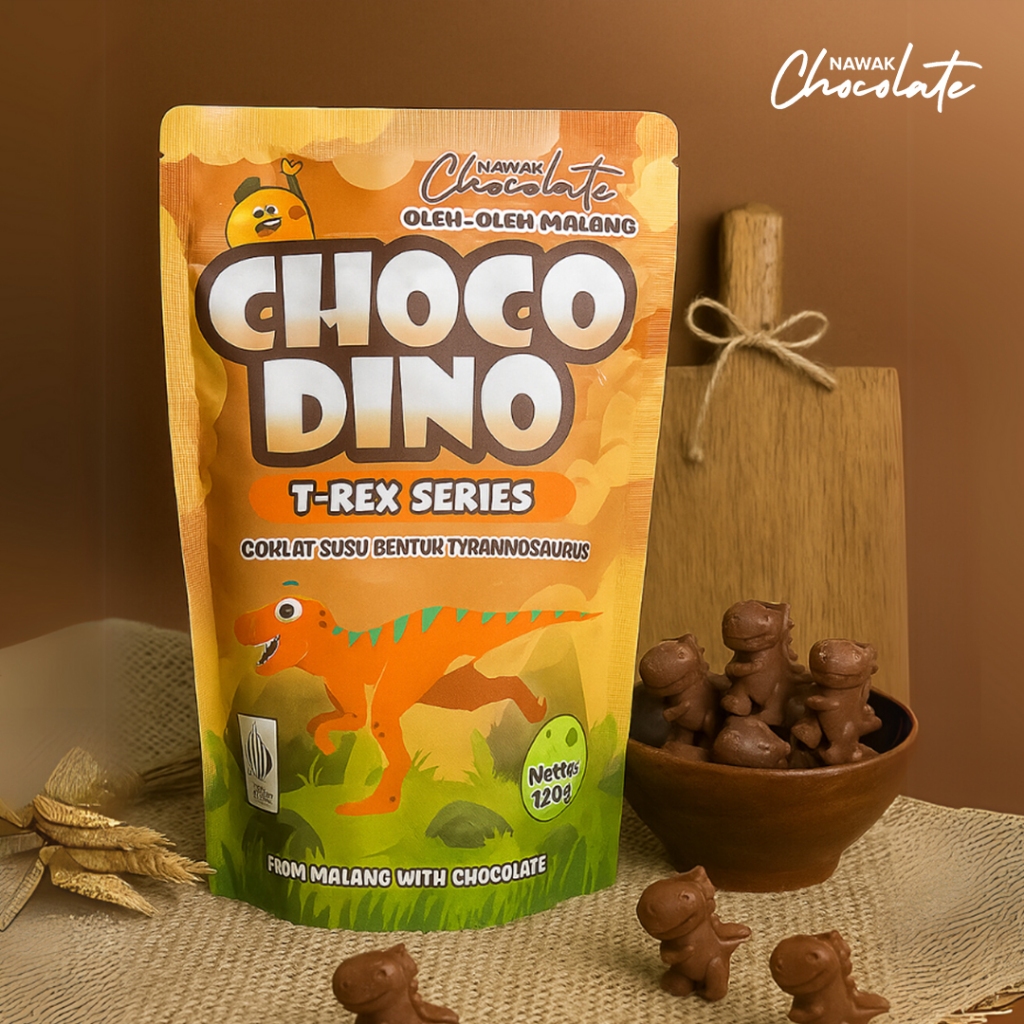 

Nawak Coklat Choco Dino - Snack Coklat Susu Enak Berbentuk T-Rex | 120gr | Oleh Oleh Khas Malang