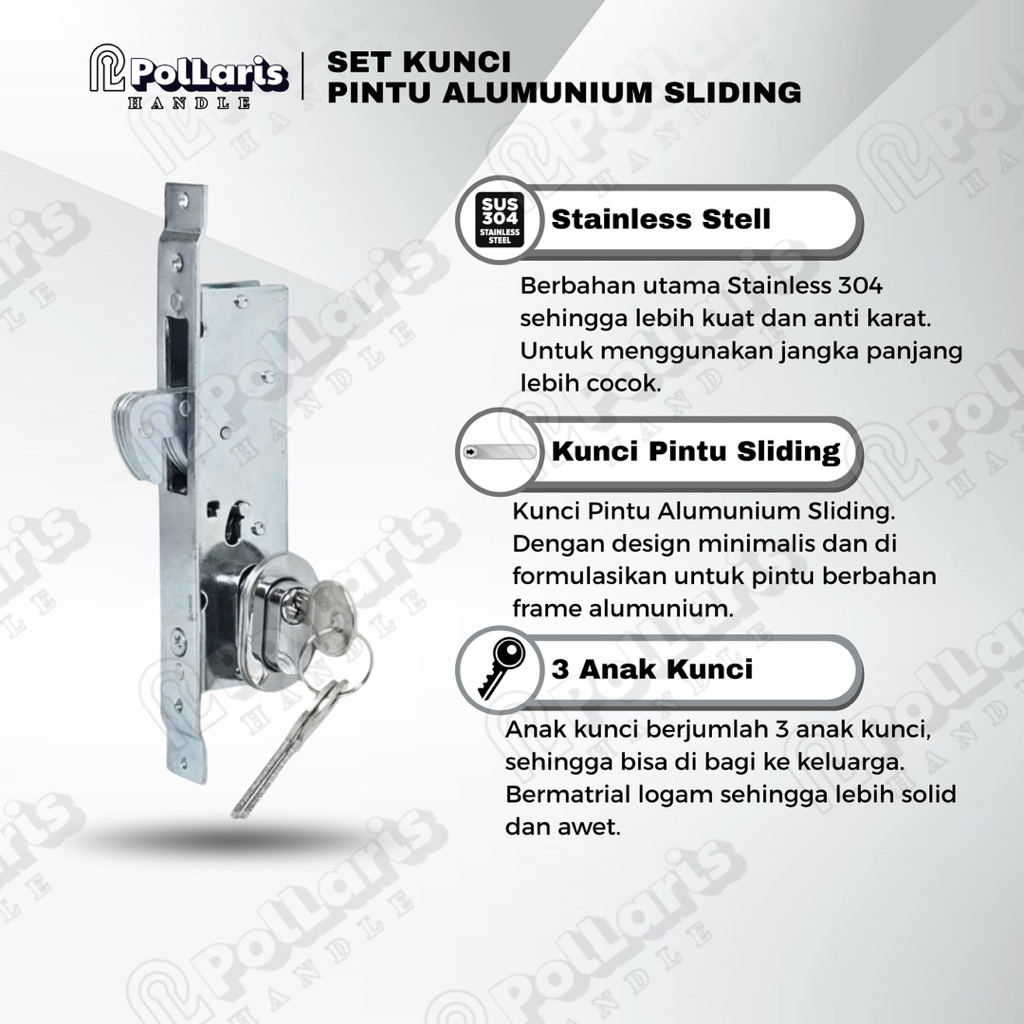Kunci pintu geser sliding alumunium model kait swing bahan stainless