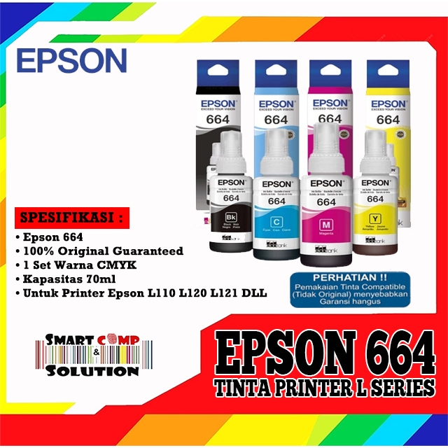 Tinta Epson T664 / 664 Warna Original - Tinta Epson L Series L110 L120 L121 L210 L220 L300 L360