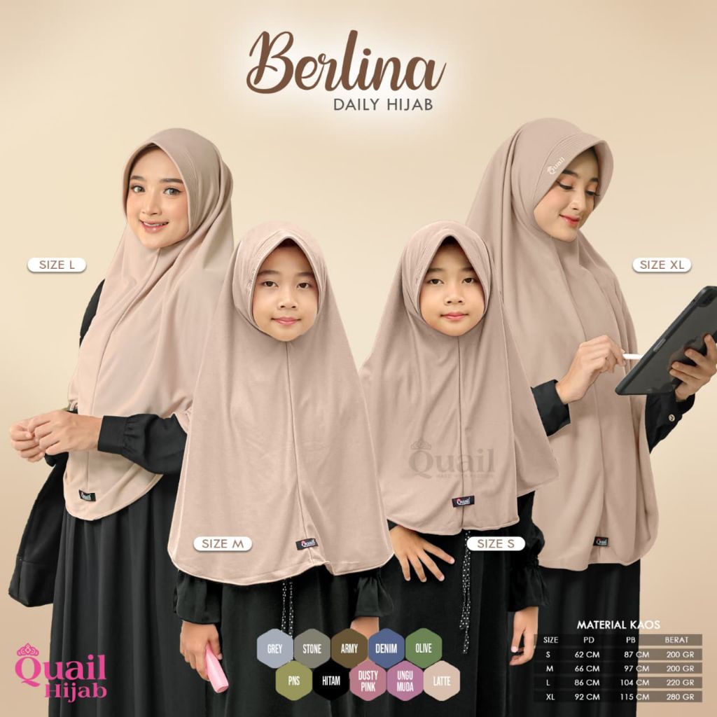 Hijab Instan Anak, Remaja, dan Dewasa Quail Model BERLINA