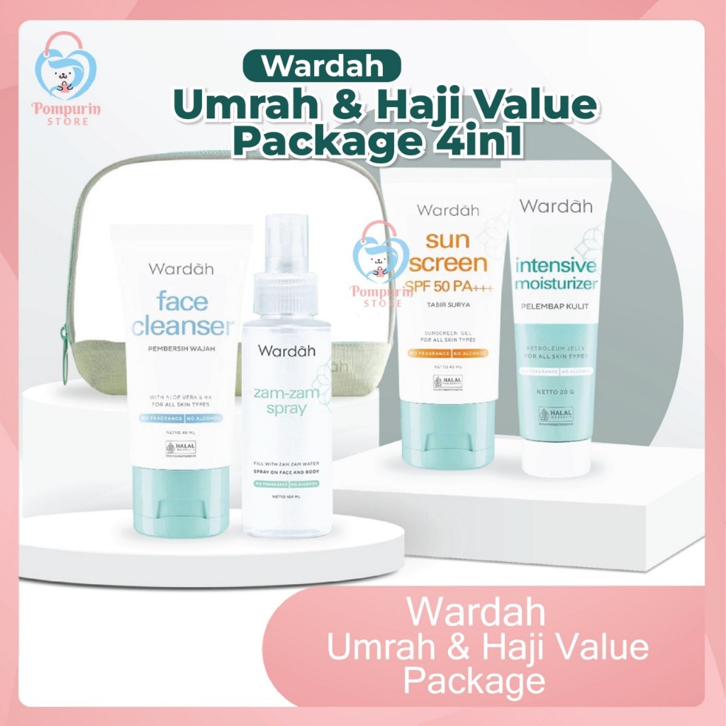 Wardah Umrah & Haji Value Package 4in1 (Free Pouch + Tas Serut + Guide Book) - Set Perawatan Wajah b