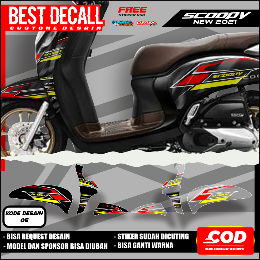 STIKER STRIPING TRANSPARAN HONDA SCOOPY NEW 2021 FACELIFT LIS STICKER UV SEMI FULL VARIASI DESAIN RA