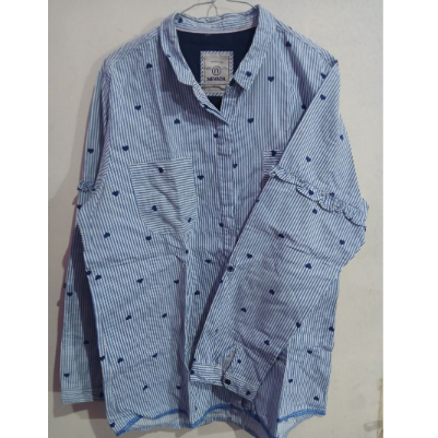 Kemeja Nevada Duluxe Collections Baju Biru Garis Love Wanita Cewe Jumbo Big Size XL – Preloved Bekas