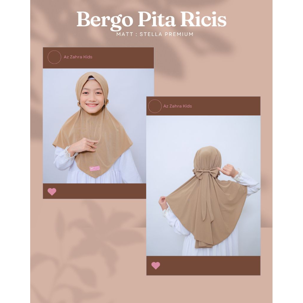 (Azzahra2616) Bergo Pita Ricis "Baby" & "Kids" // Hijab Anak Tanggung Jilbab Viral Stella Premium