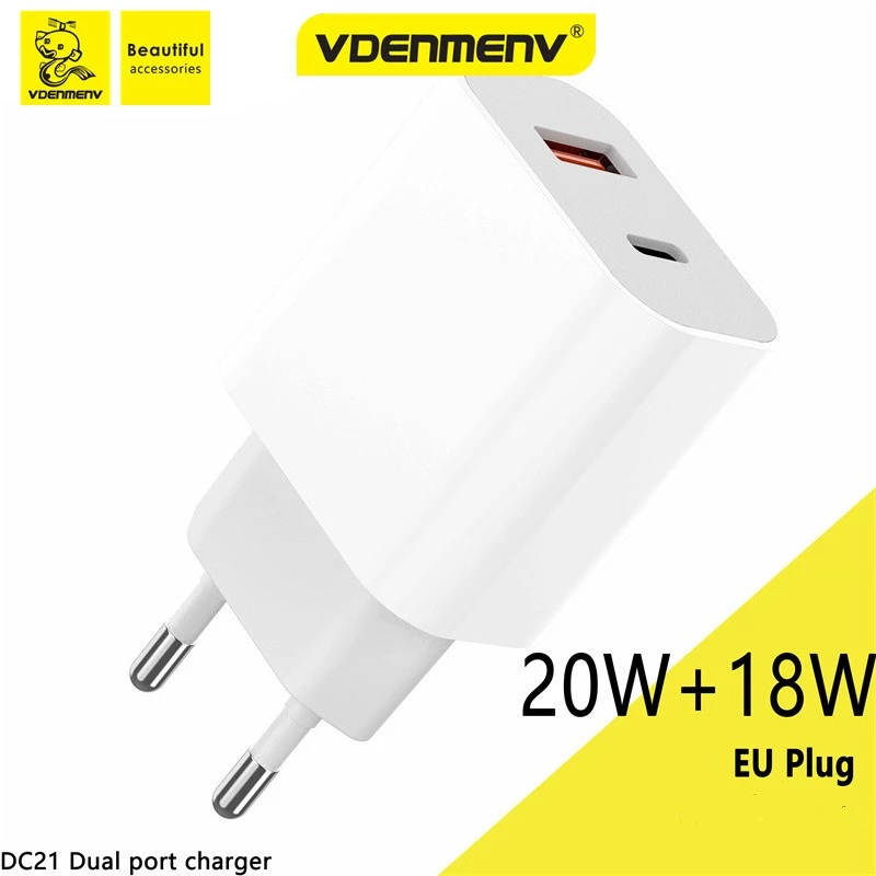 VDENMENV DC21 Phones Chargers PD 20W USB 18W Fast Charging Travel Wall Charger for iPhone Oppo