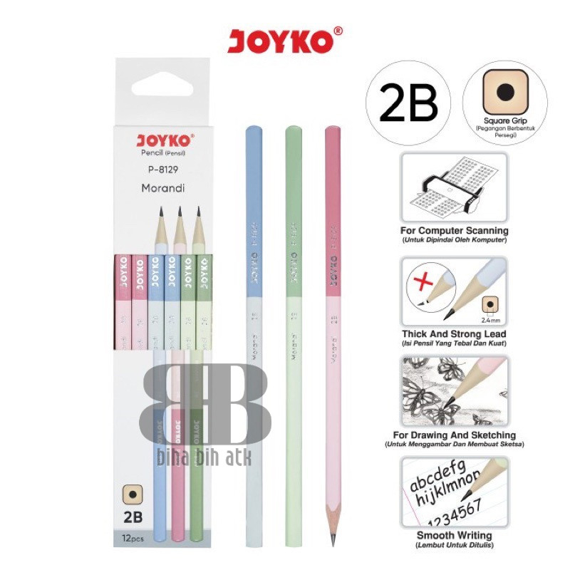 

Pensil Pencil Joyko P-8129 P-8144 P-125 Morandi Pastel 2B 1 Box 12 Pcs Morandi
