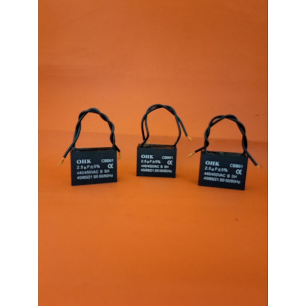 KAPASITOR / CAPACITOR OHK CBB61 KOTAK 2 KABEL 2,5 uF UNTUK MOTOR DYNAMO / KIPAS