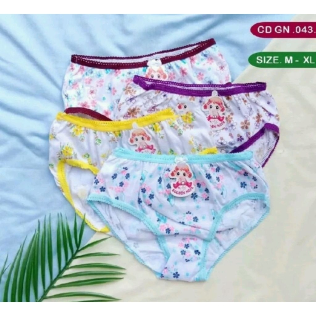 (3pcs) cd goldenik 043 putih print (2 -7 thn) celana dalam anak cewek