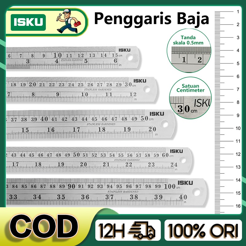 

ISKU Penggaris Besi 15/30/50/60/100cm Stainless Steel Ruler penggaris multifungsi Penggaris Baja