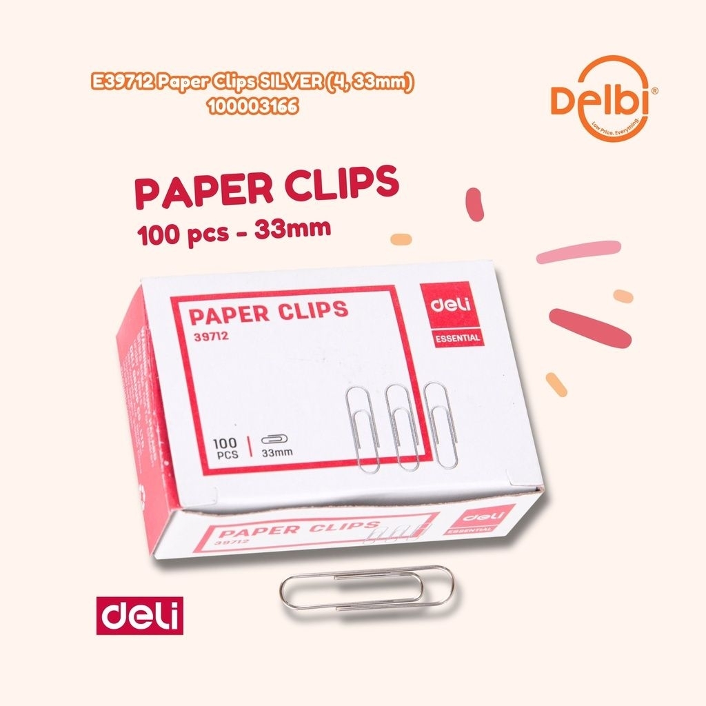 

￼ E39712 Paper Clips SILVER (4, 33mm DELI PENJEPIT KERTAS JEPITAN BX10 BX500