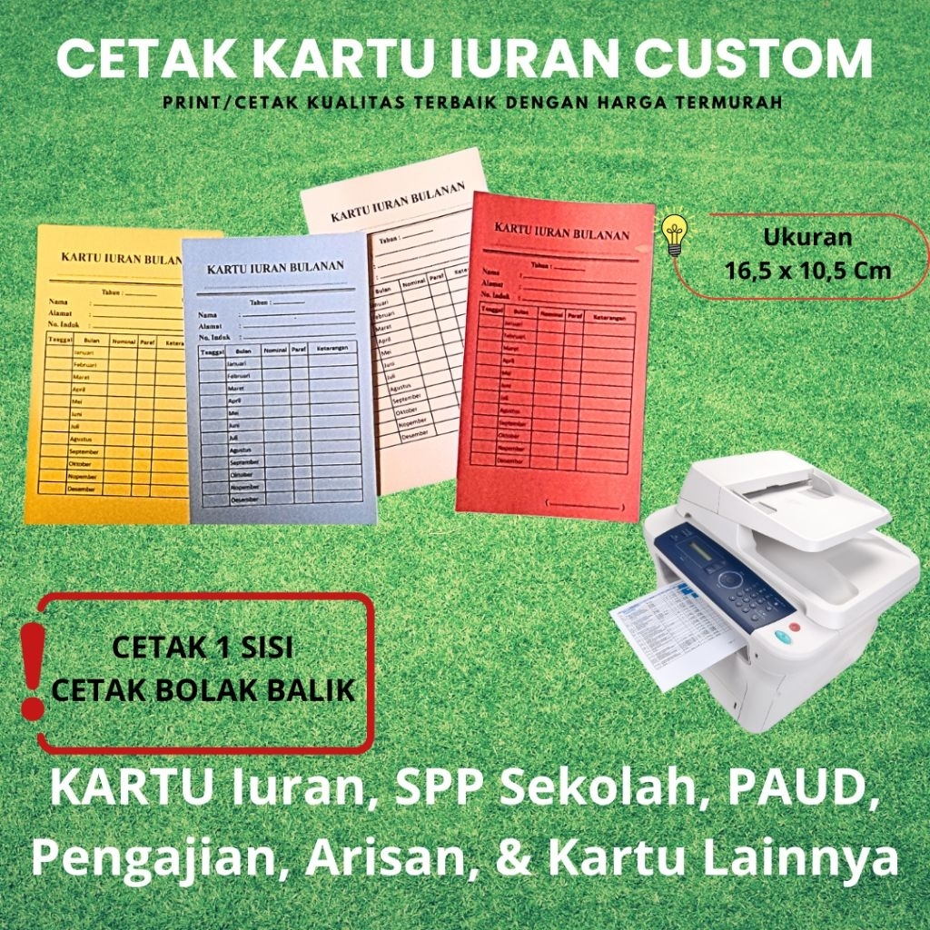 

KARTU IURAN (CUSTOM) KARTU INFAQ, SPP, RT WARGA
