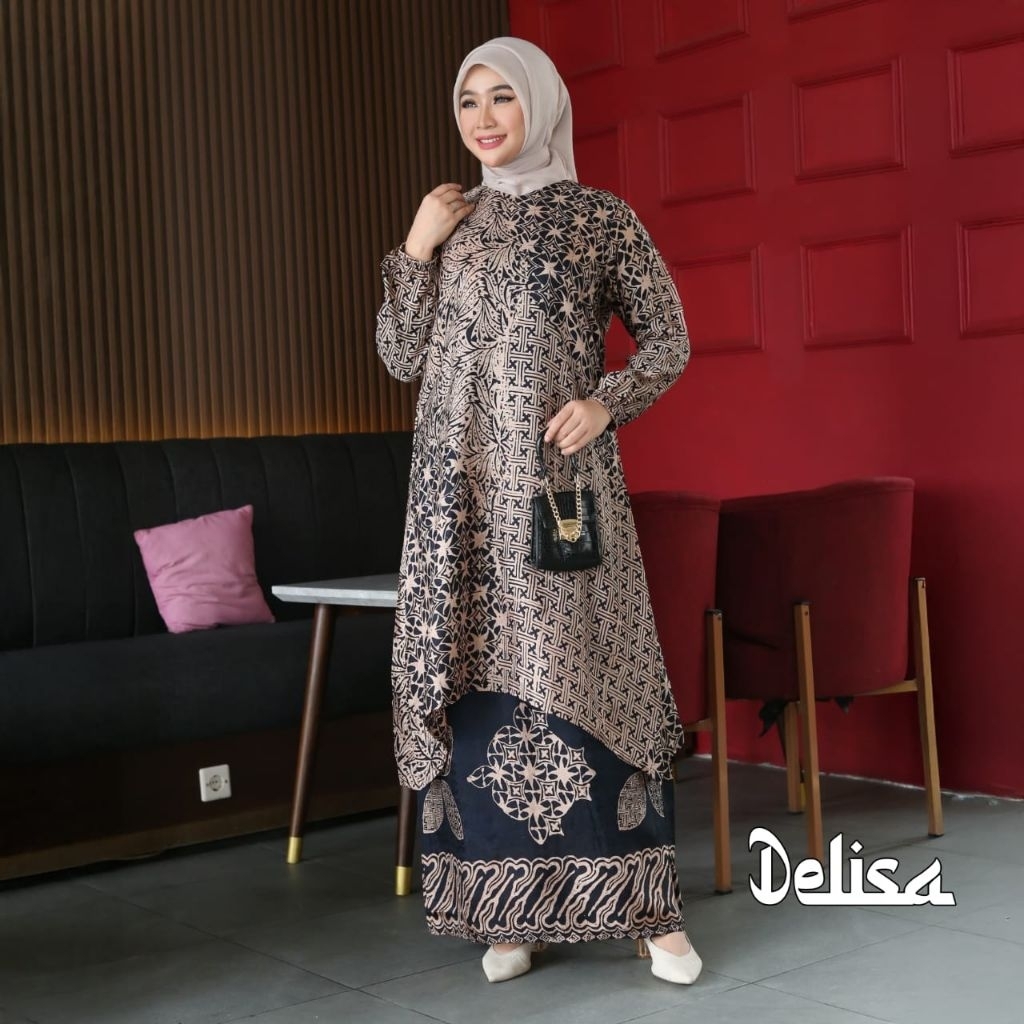 ZAHWA-(COD)set tunik batik dobby sutra viscose/baju kondangan wanita kekinian/batik wanita super mew